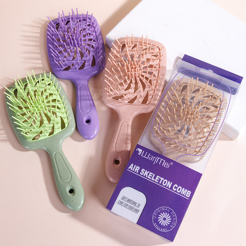 Eco-Friendly Wheat Straw Fan-Shaped Hollow Vent Brush – High-Temperature Resistant Detangling Comb for Fluffy Styling & Quick Drying – Professional ABS & CPU Material Hair Tool for All Hair Types
