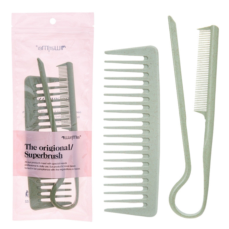 Retro Wide-Tooth Wheat Straw Hair Comb for Men (2-Piece Set) – Handleless Portable Pocket Comb for Smooth Slicked-Back Hairstyles & Daily Grooming – Durable Sustainable Material Hair Tool
