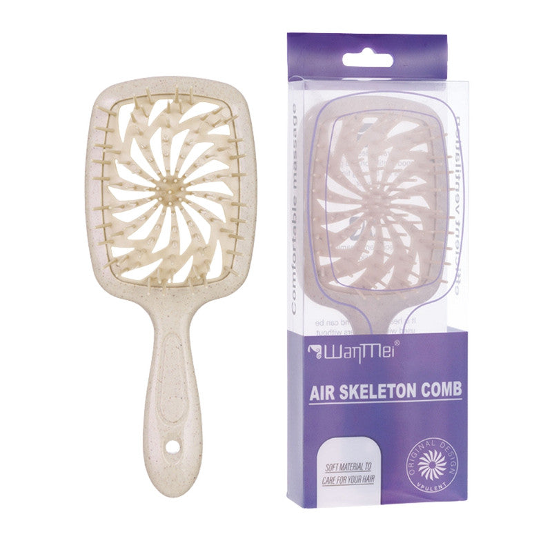 Eco-Friendly Wheat Straw Fan-Shaped Hollow Vent Brush – High-Temperature Resistant Detangling Comb for Fluffy Styling & Quick Drying – Professional ABS & CPU Material Hair Tool for All Hair Types