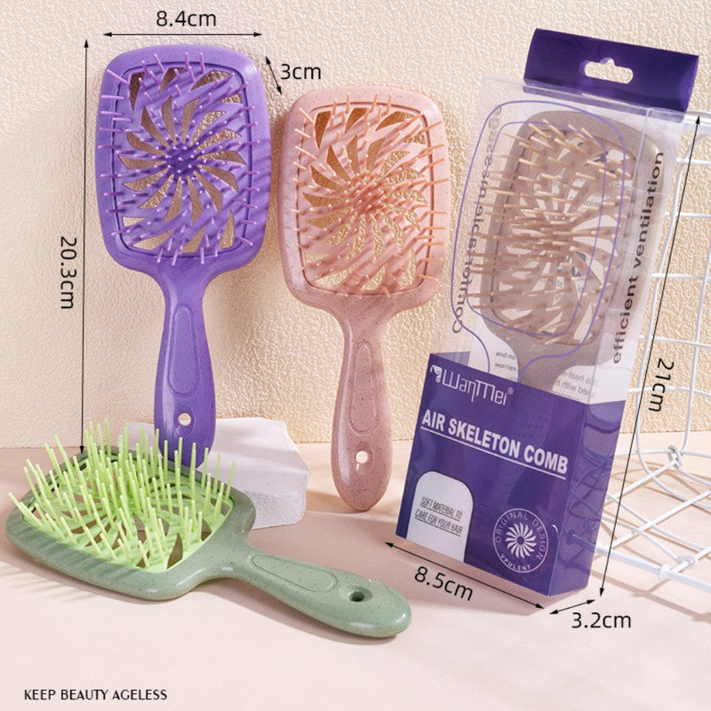 Eco-Friendly Wheat Straw Fan-Shaped Hollow Vent Brush – High-Temperature Resistant Detangling Comb for Fluffy Styling & Quick Drying – Professional ABS & CPU Material Hair Tool for All Hair Types