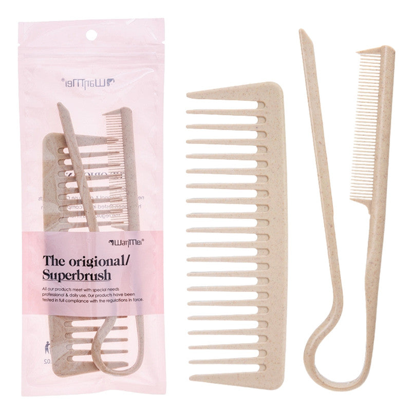 Retro Wide-Tooth Wheat Straw Hair Comb for Men (2-Piece Set) – Handleless Portable Pocket Comb for Smooth Slicked-Back Hairstyles & Daily Grooming – Durable Sustainable Material Hair Tool