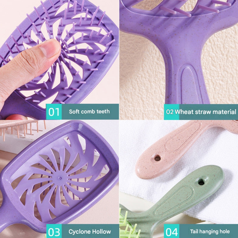 Eco-Friendly Wheat Straw Fan-Shaped Hollow Vent Brush – High-Temperature Resistant Detangling Comb for Fluffy Styling & Quick Drying – Professional ABS & CPU Material Hair Tool for All Hair Types