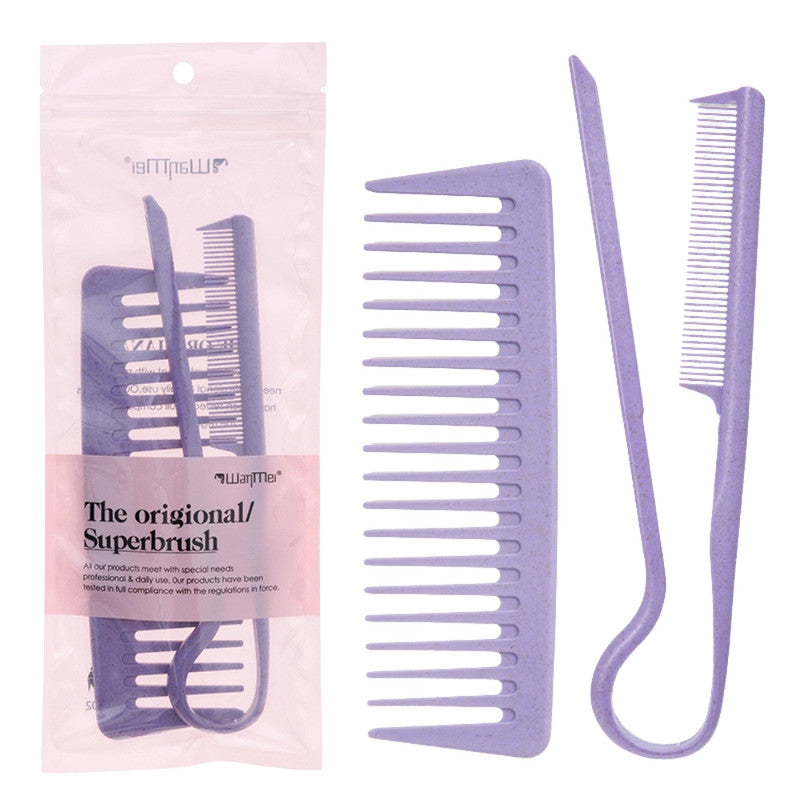 Retro Wide-Tooth Wheat Straw Hair Comb for Men (2-Piece Set) – Handleless Portable Pocket Comb for Smooth Slicked-Back Hairstyles & Daily Grooming – Durable Sustainable Material Hair Tool