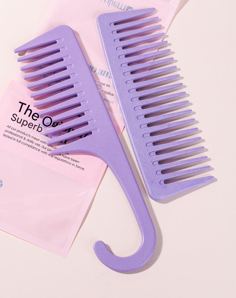 Wide Tooth Comb Detangling Hair Brush | Handgrip Comb | Use For Curly, Wet, Dry, Thick Hair | Set of 2 brushes