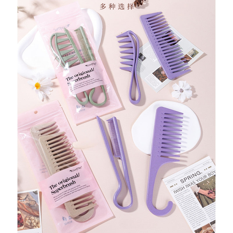 Retro Wide-Tooth Wheat Straw Hair Comb for Men (2-Piece Set) – Handleless Portable Pocket Comb for Smooth Slicked-Back Hairstyles & Daily Grooming – Durable Sustainable Material Hair Tool