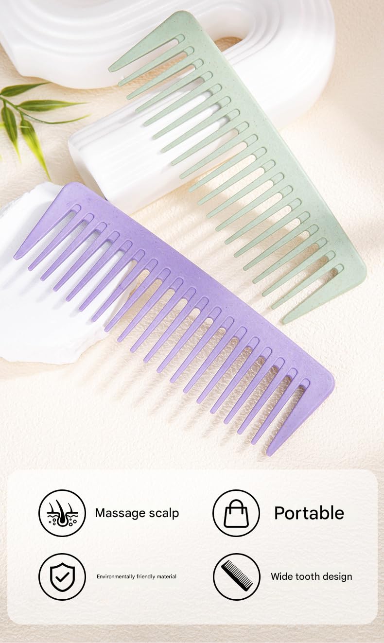 Wide Tooth Comb Detangling Hair Brush | Handgrip Comb | Use For Curly, Wet, Dry, Thick Hair | Set of 2 brushes