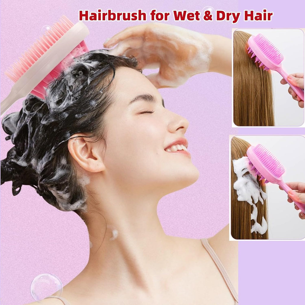 Double Sided Hair Styling Comb with Silicone Shampoo Brush that Prevents Tangling