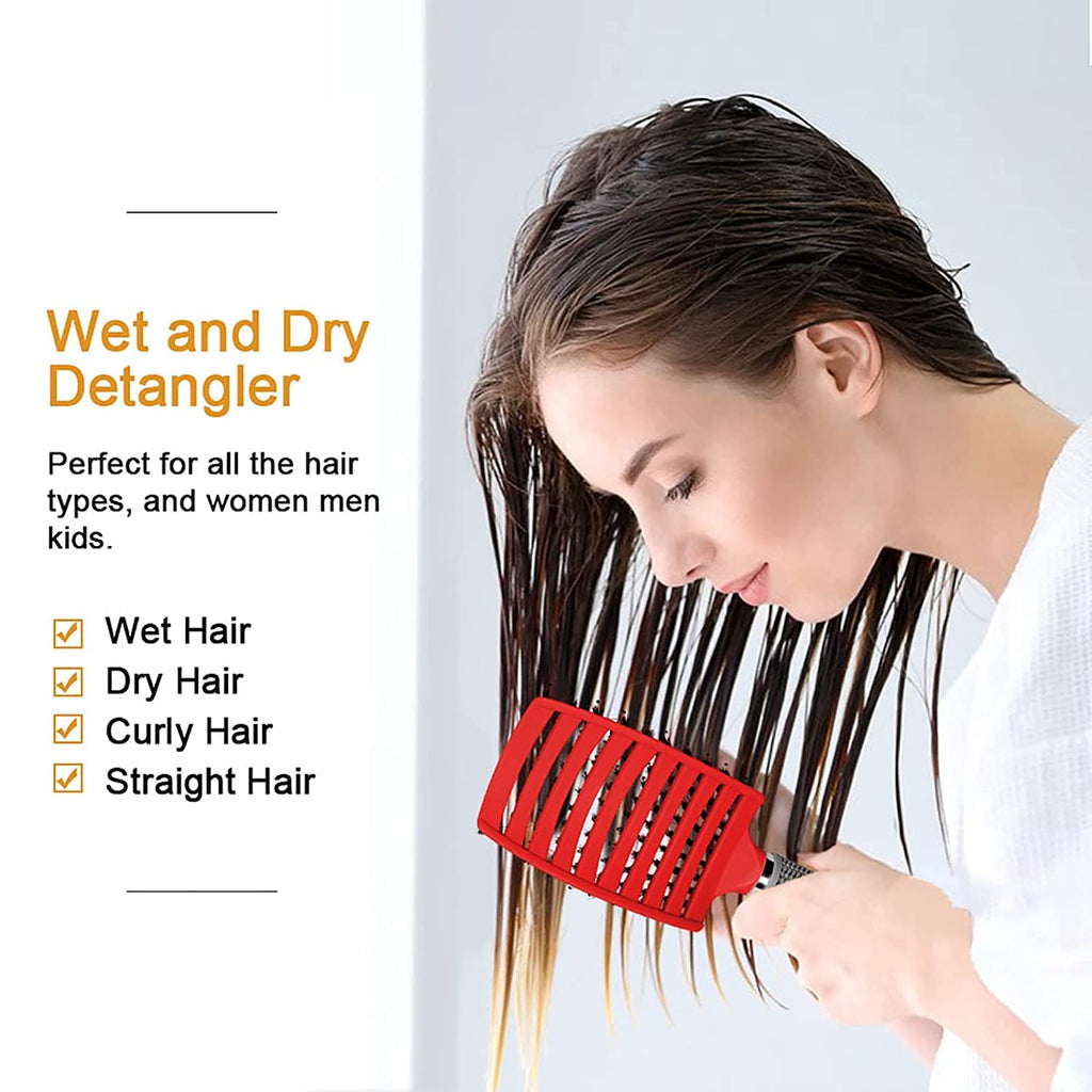 Detangling Hair Brush Comb for Women | Curved Styling Hair Brush with Flexible Bristles, Detangling & Blow Dry Comb for Curly