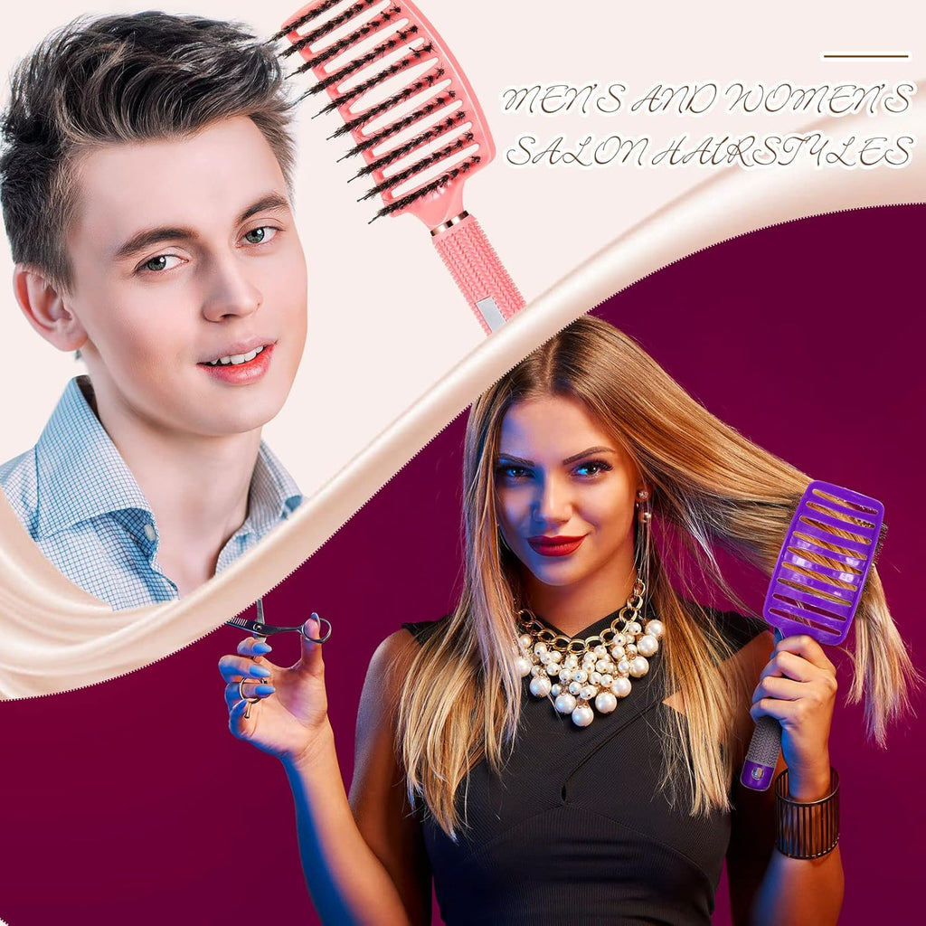 Detangling Hair Brush Comb for Women | Curved Styling Hair Brush with Flexible Bristles, Detangling & Blow Dry Comb for Curly